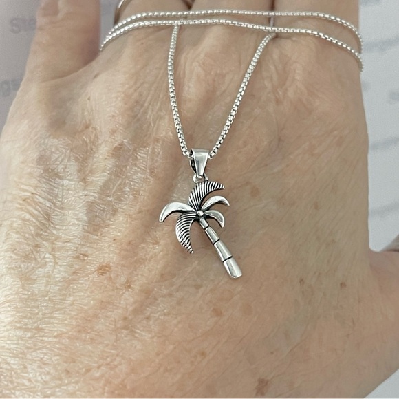 Sterling Silver Palm Tree Necklace, Tropical Necklace, Beach Necklace - Picture 4 of 12